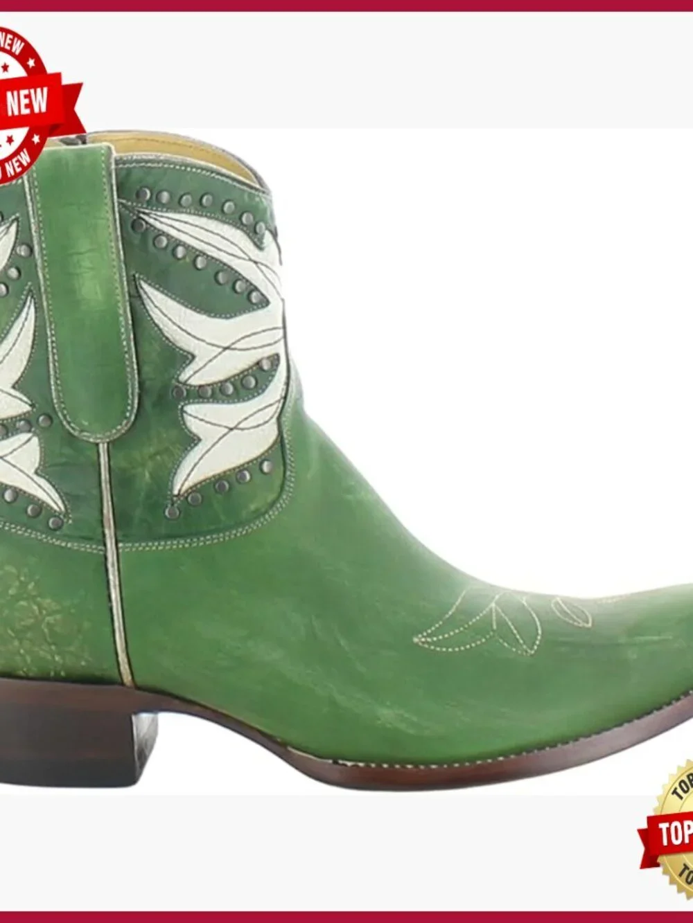 Handcrafted Western Ankle Boots with Floral Inlays, Snip Toe, Side Zipper